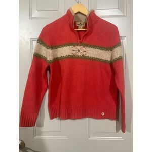 Woolrich Lambswool Quarter Zip Sweater Womens Small Coral Pink Fair Isle Excelle